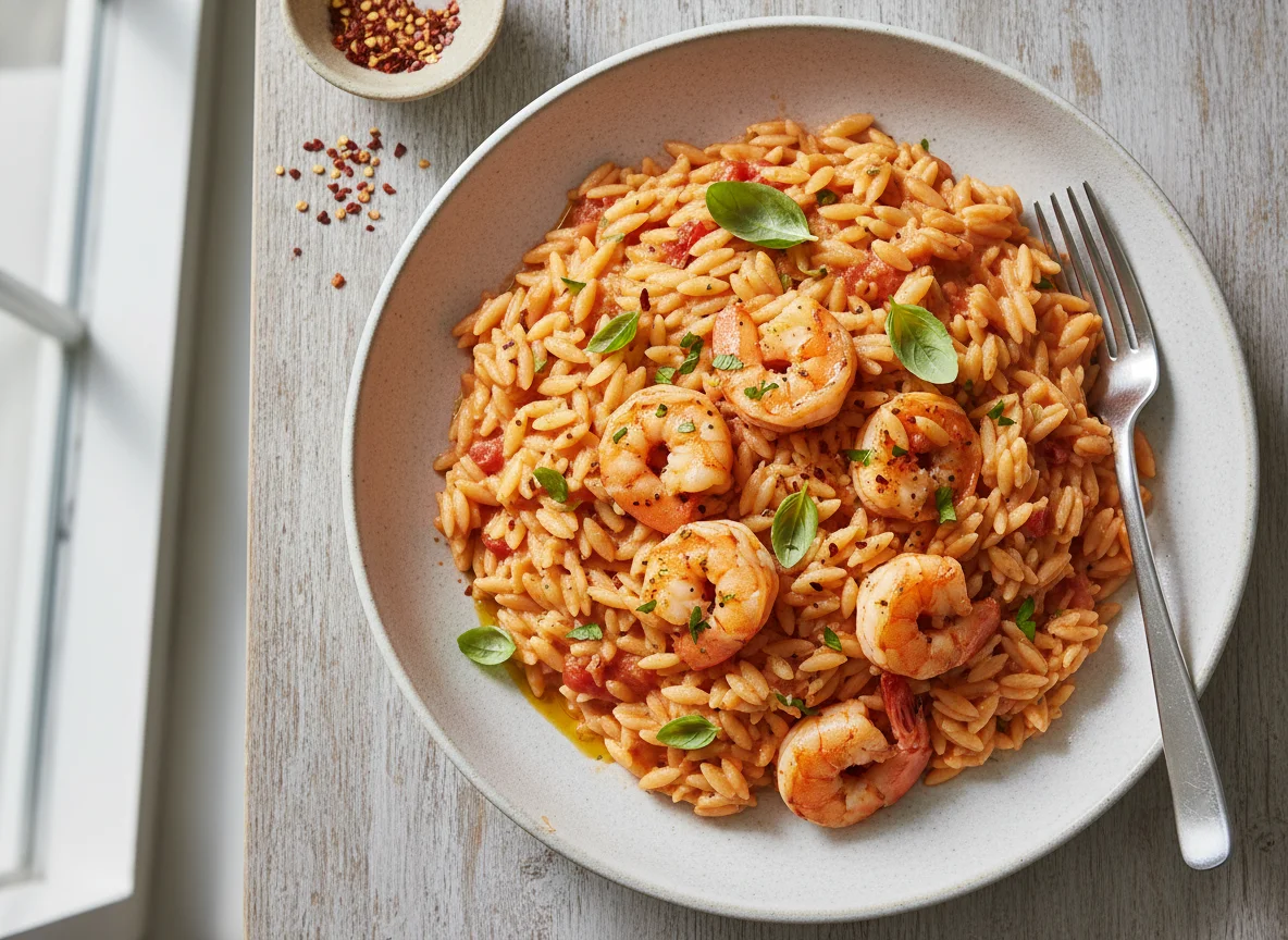 Shrimp Orzo Pasta with Creamy Sauce photo