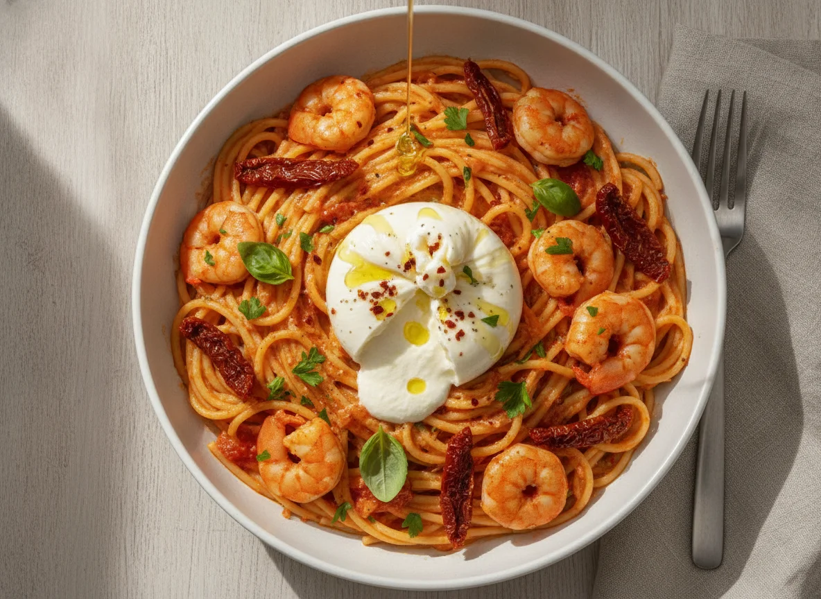 Shrimp Pasta with Burrata Cheese photo