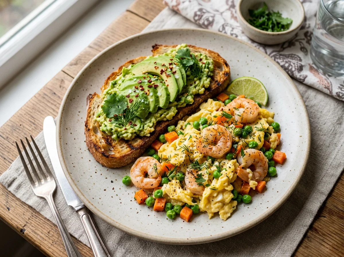 Shrimp Scramble with Avocado Toast photo