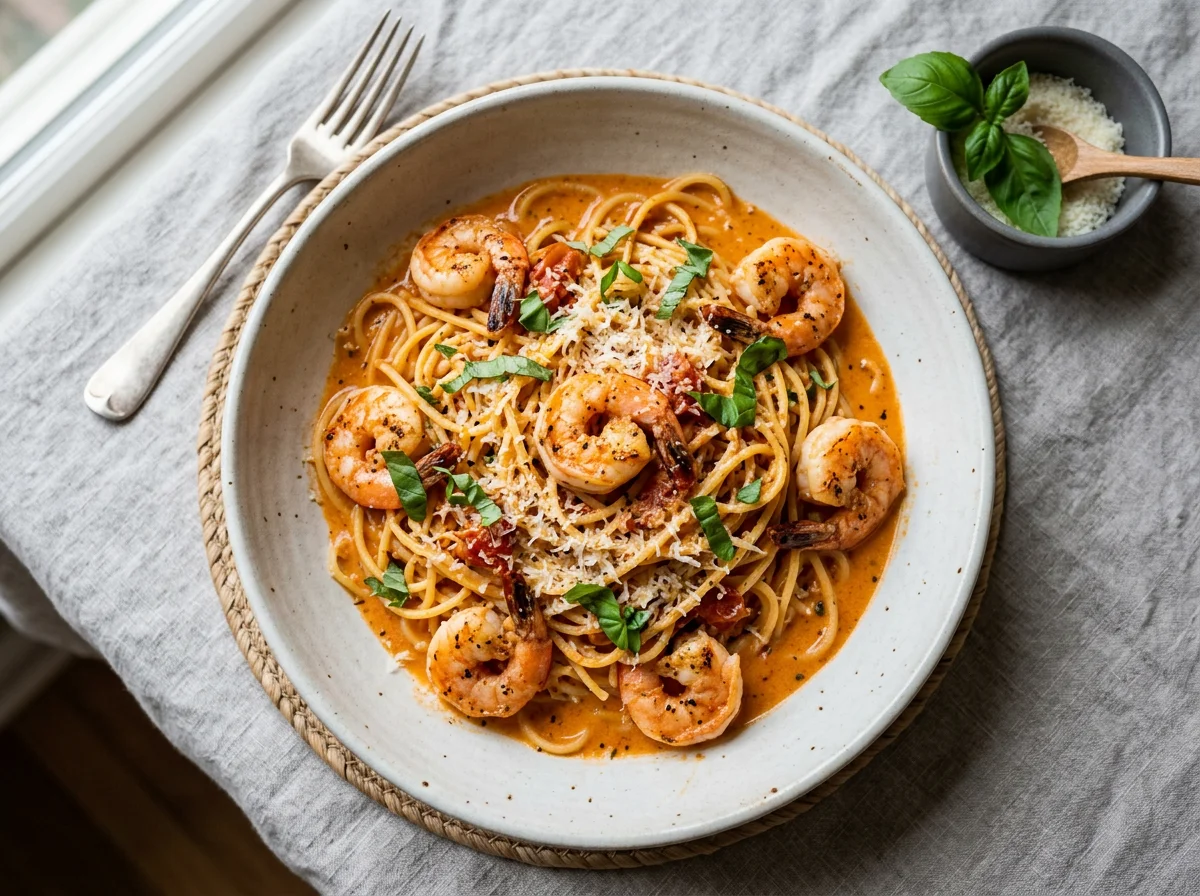 Shrimp Spaghetti with Tomato Cream Sauce photo