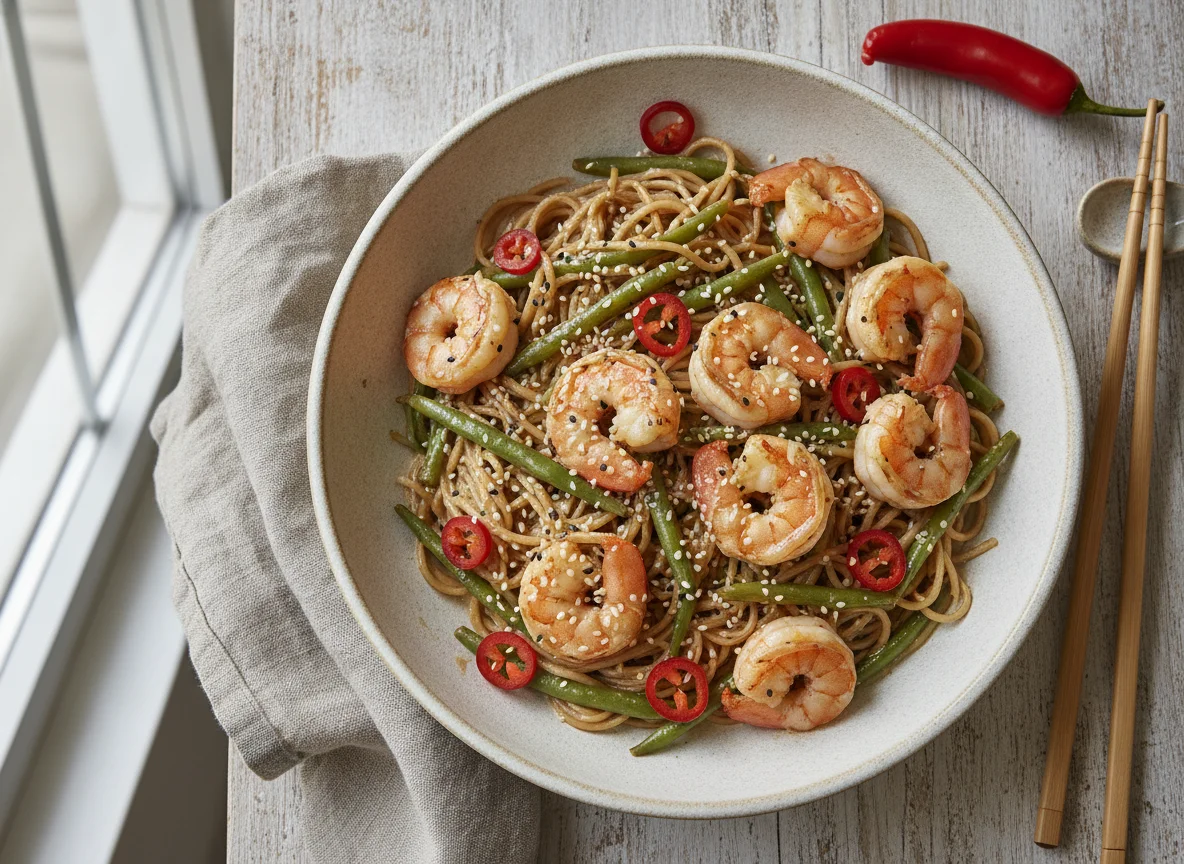 Shrimp Stir-fry with Green Beans and Sesame Seeds photo