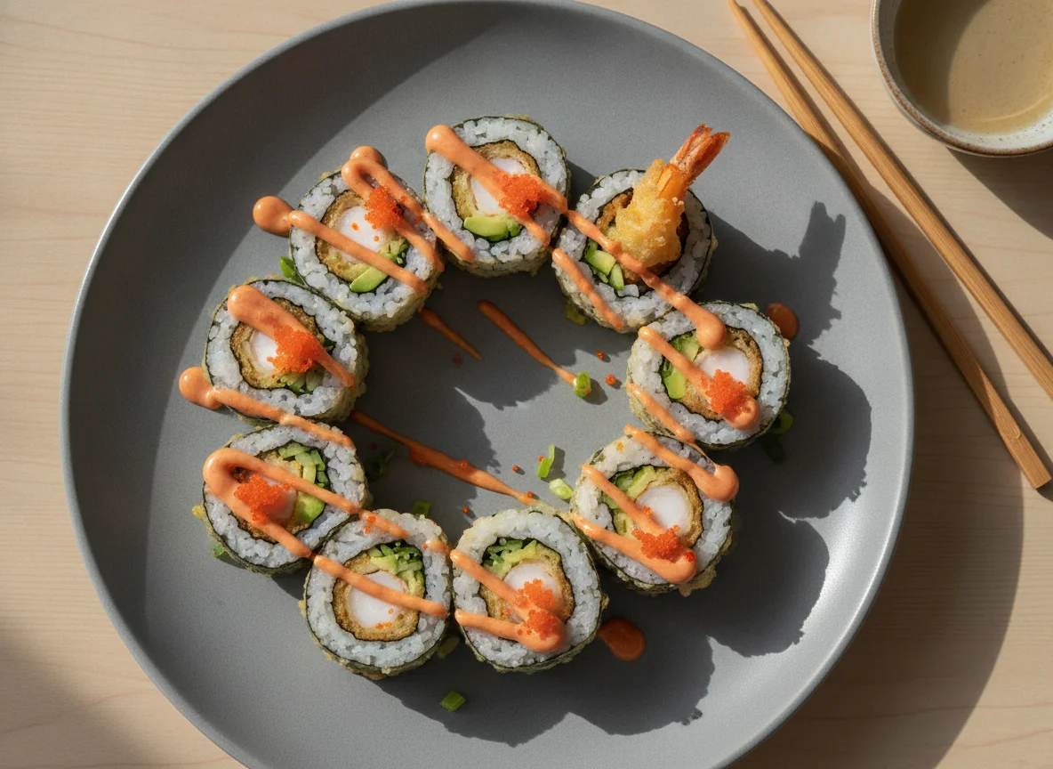 Shrimp Tempura Sushi Roll with Spicy Mayo photo