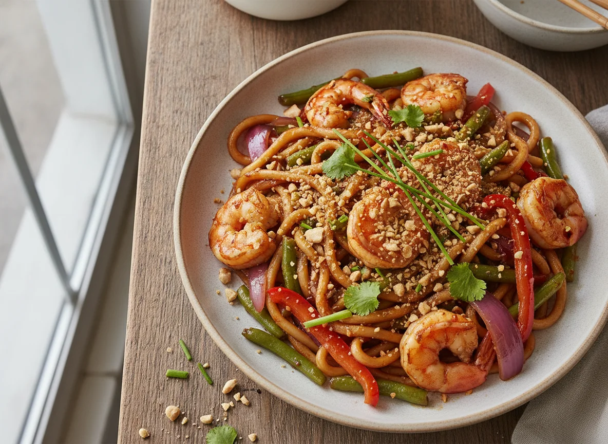 Shrimp Udon Stir-fry with Peanuts photo