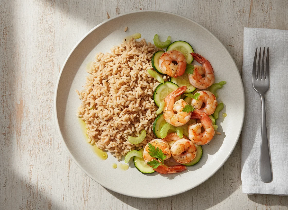 Shrimp with Brown Rice and Celery photo