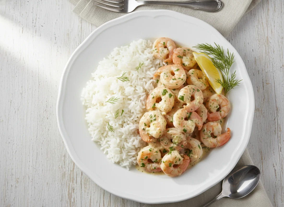 Shrimp with Creamy Sauce and White Rice photo
