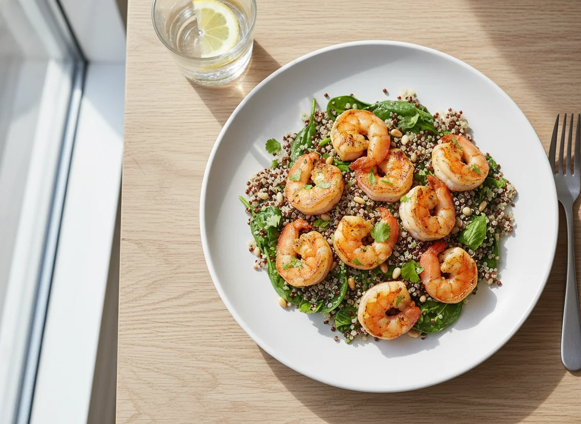 Shrimp with Quinoa and Spinach photo