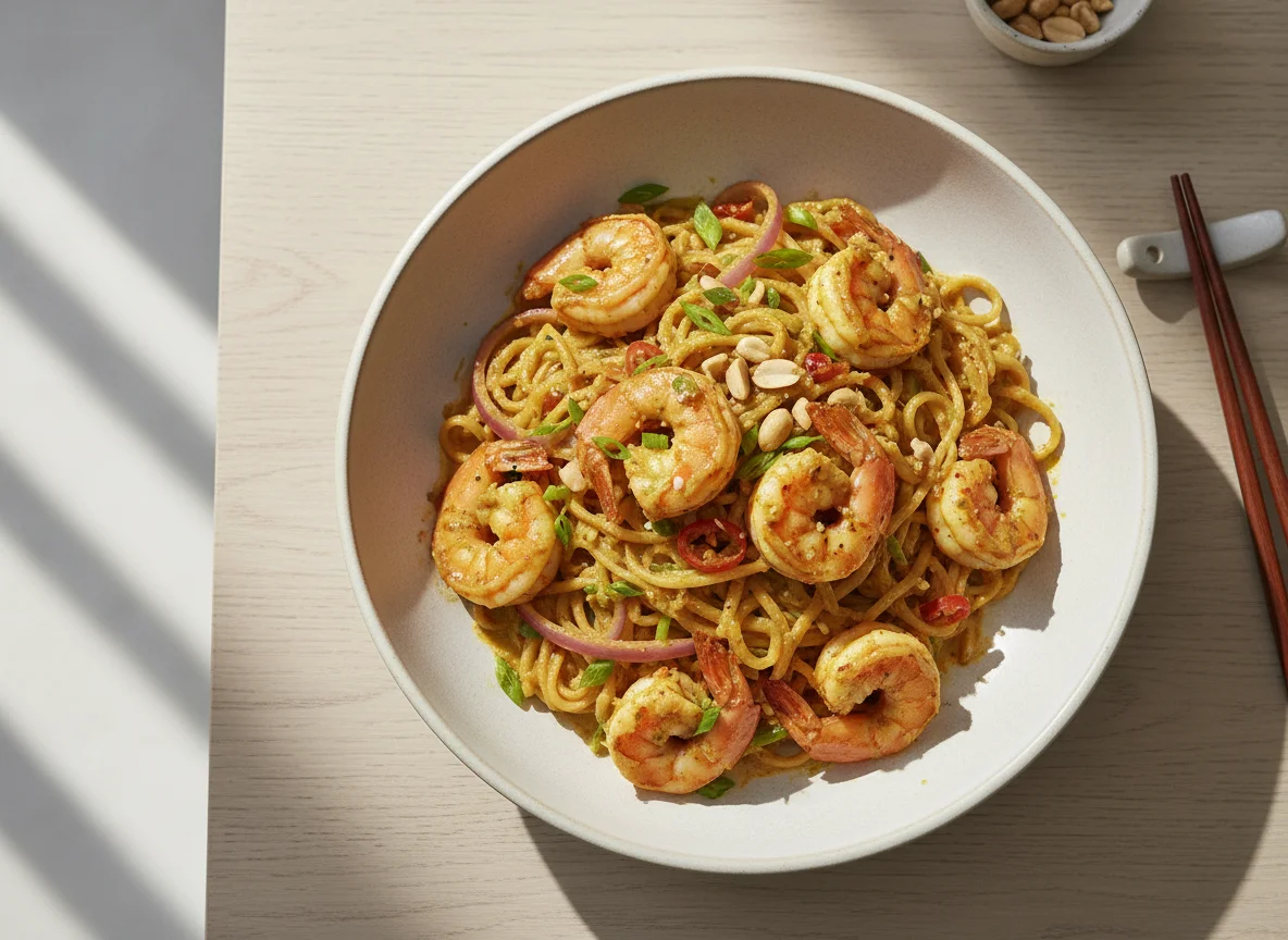 Shrimp with Rice Noodles and Sauce photo