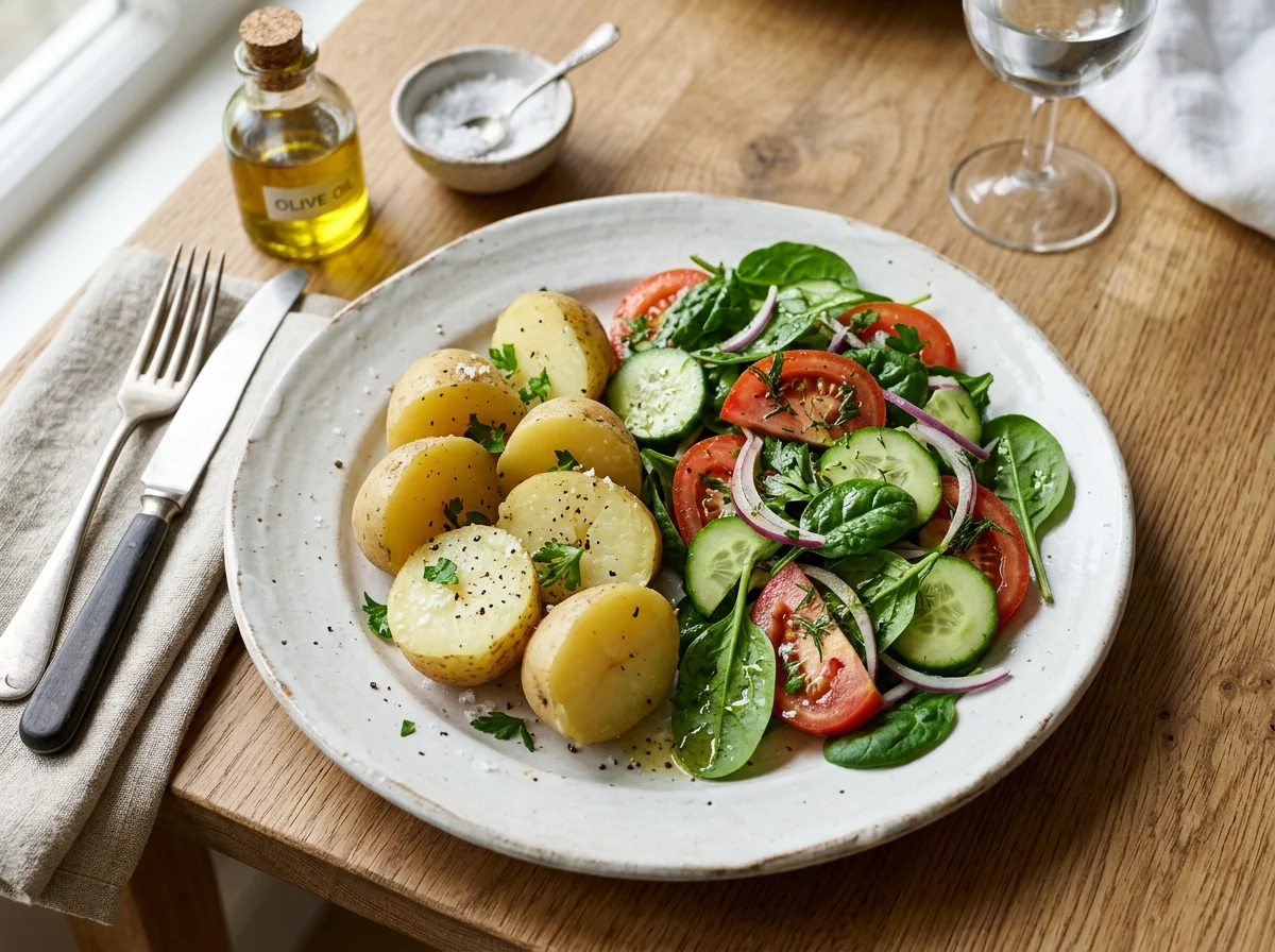 Simple Plate with Potato and Salad photo