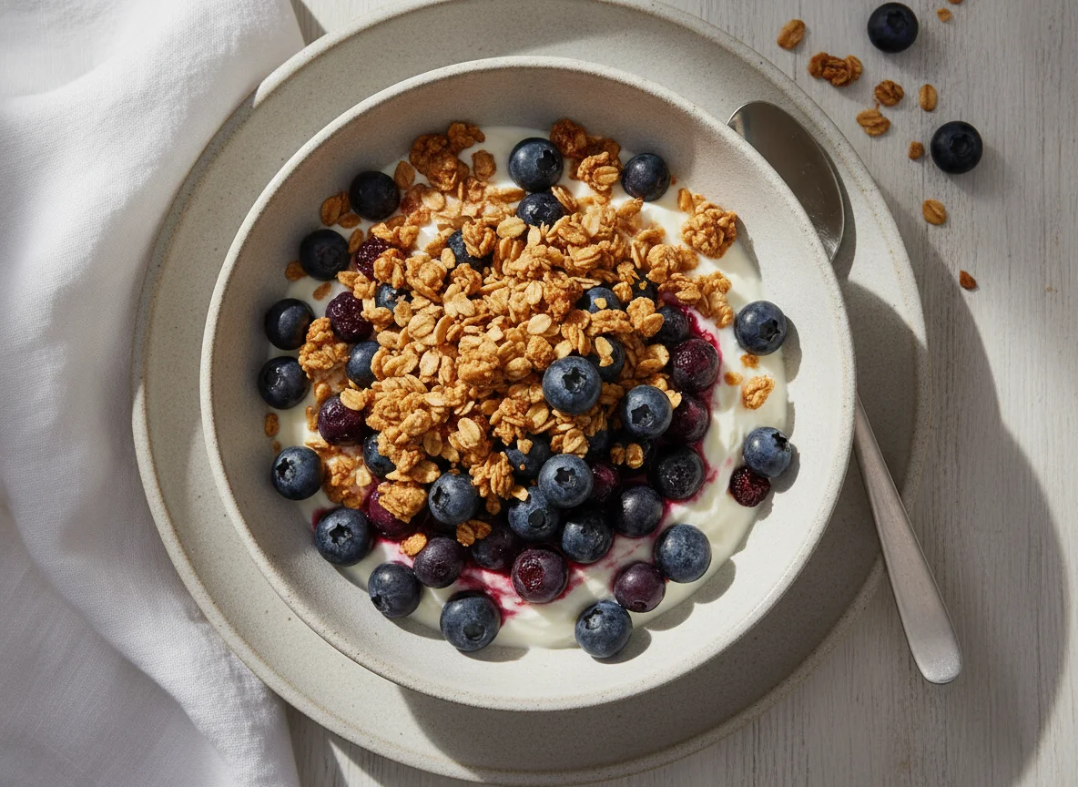Skyr with blueberries and granola photo