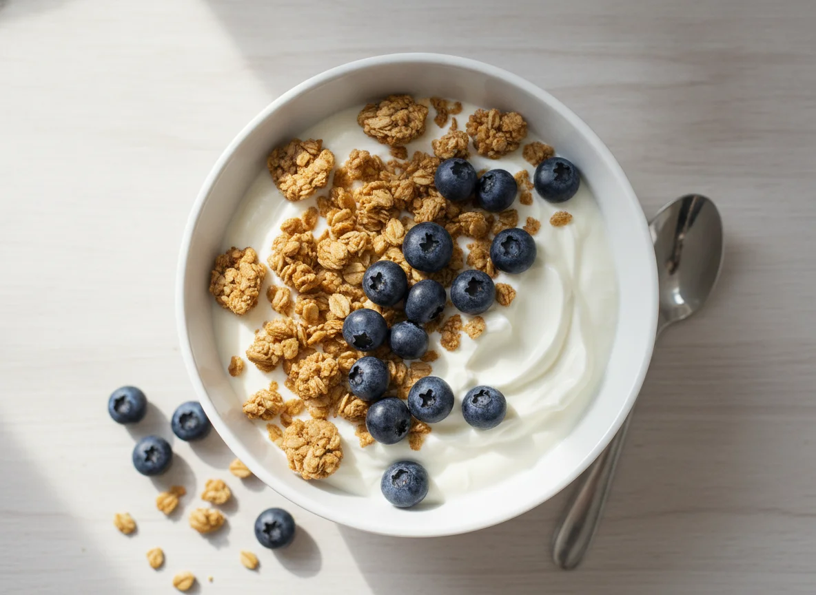 Skyr with granola and blueberries photo