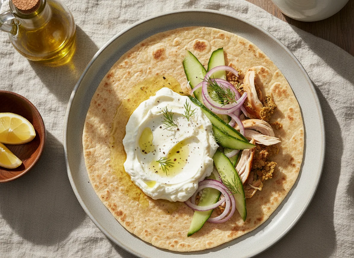 Skyr with olive oil and lemon wrap photo