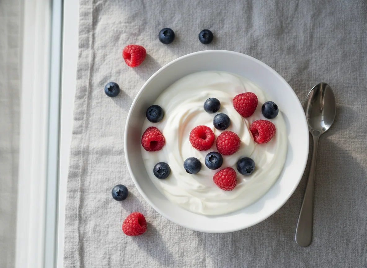 Skyr with Raspberries and Blueberries photo