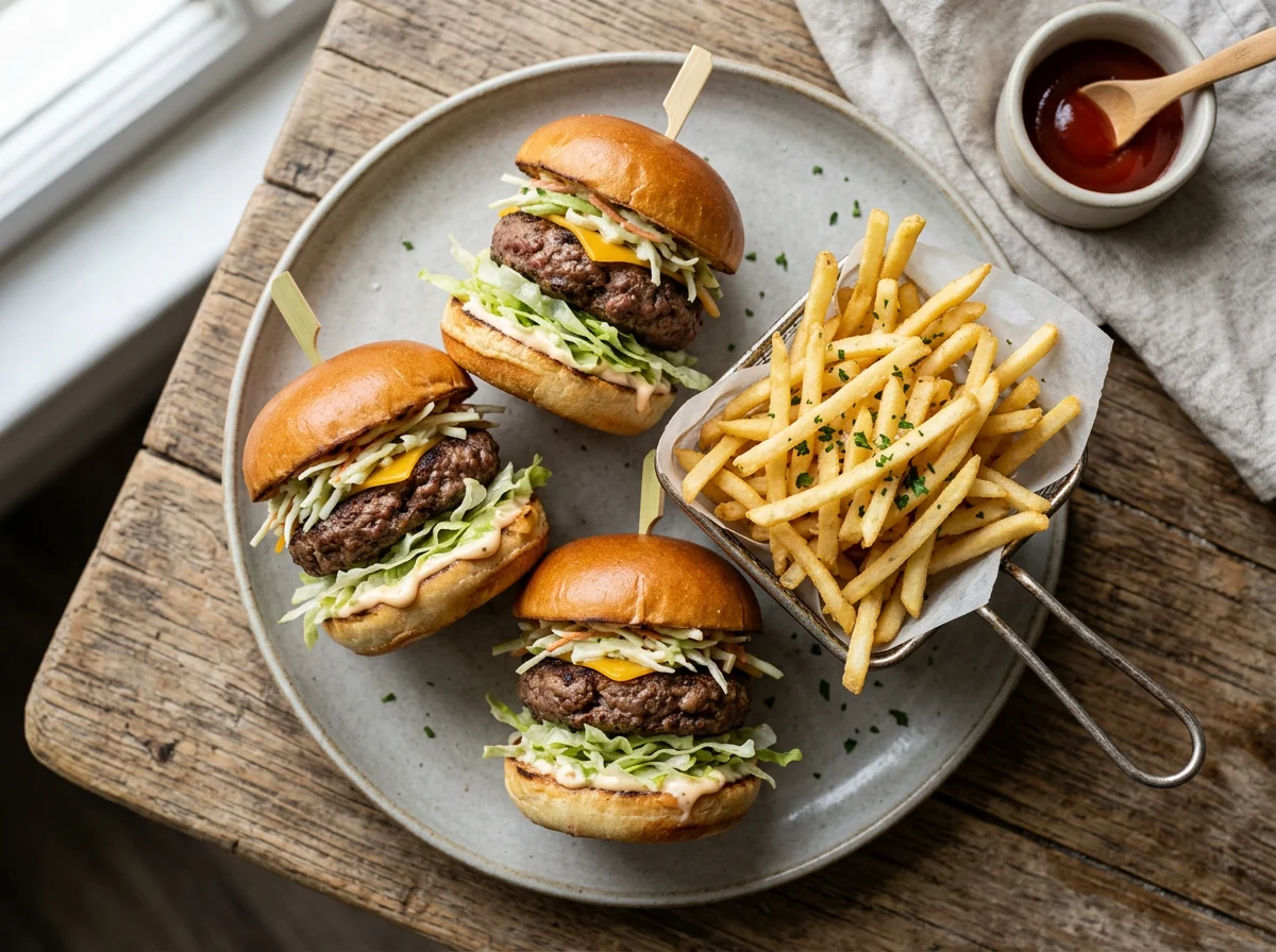 Slider Burgers with Shoestring Fries photo