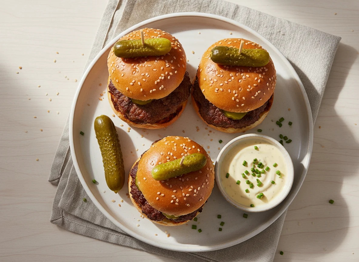 Sliders with Pickle and Dipping Sauce photo