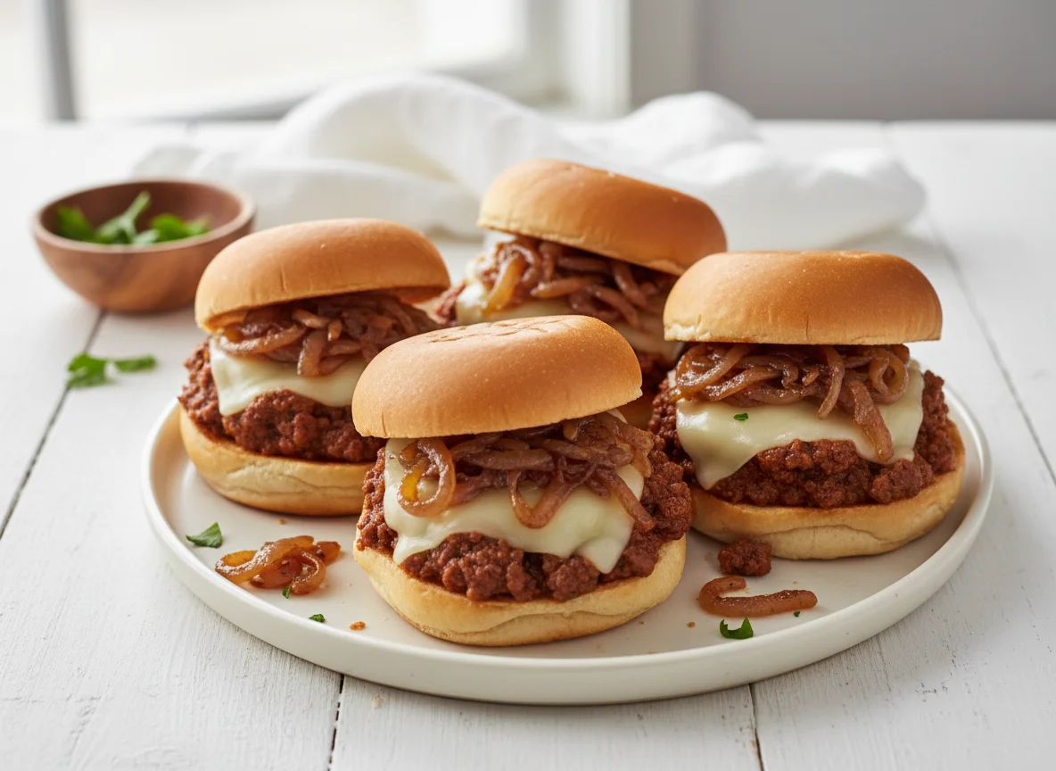 Sloppy Joe Sliders with Caramelized Onions and Cheese photo