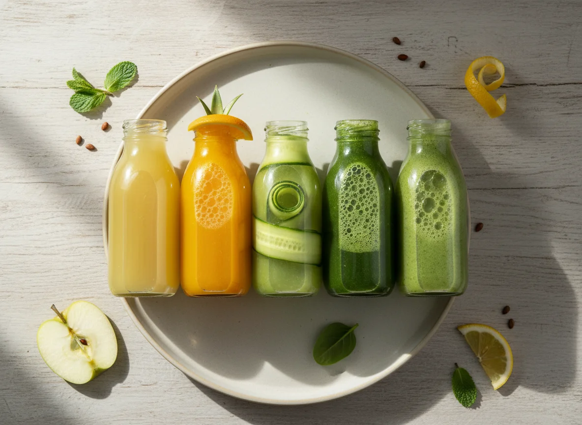 Slow juice with apple pineapple lemon cucumber spinach orange lettuce photo