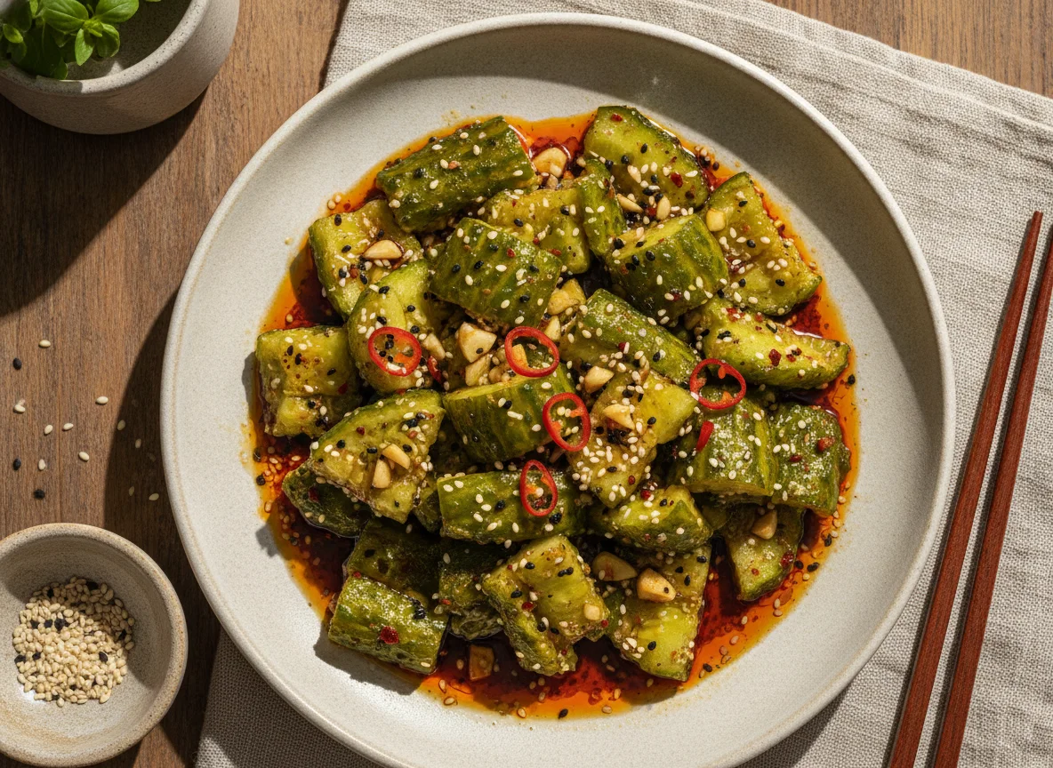 Smashed Cucumber Salad with Chili Oil photo