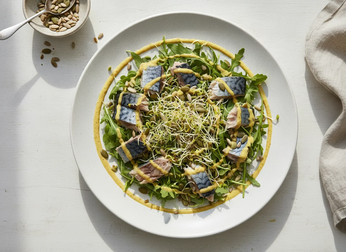 Smoked Mackerel Salad with Sprouts and Seeds photo