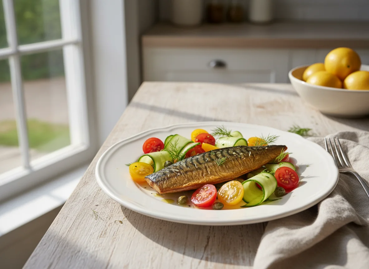 Smoked Mackerel with Cherry Tomatoes and Cucumber photo