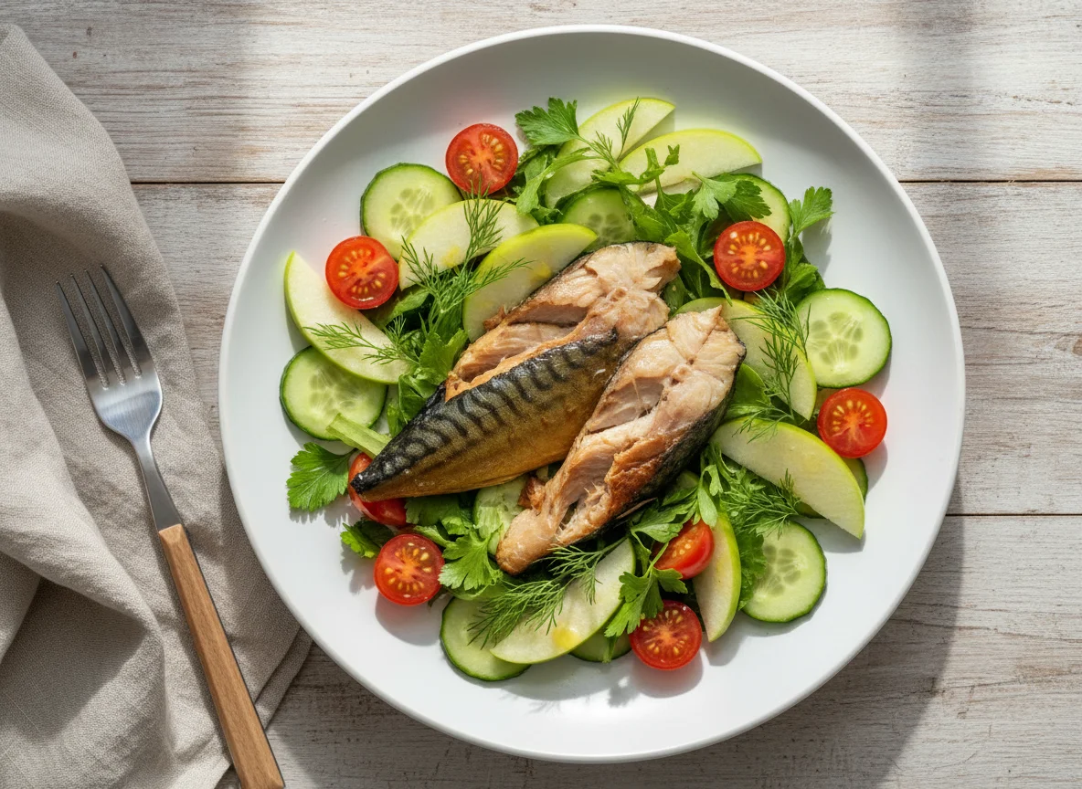 Smoked Mackerel with Salad and Apple photo