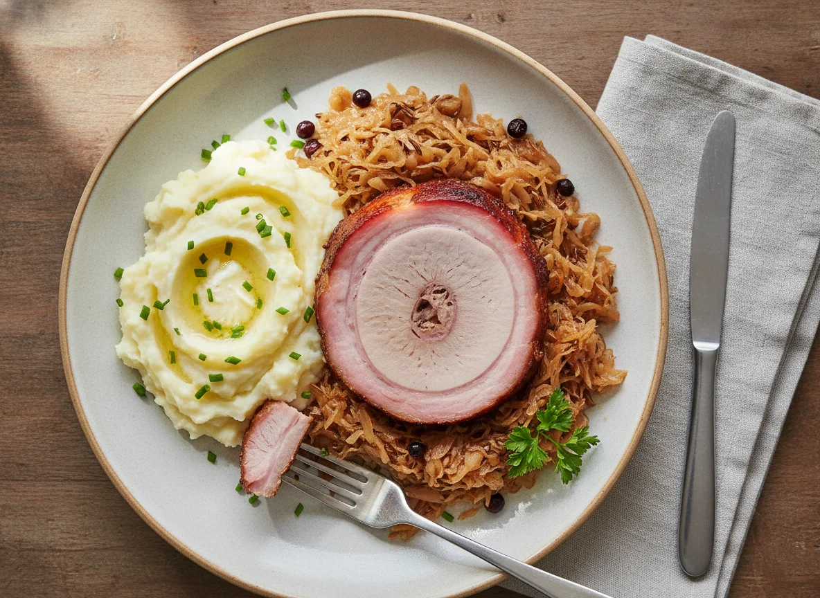 Smoked Pork with Sauerkraut and Mashed Potatoes photo