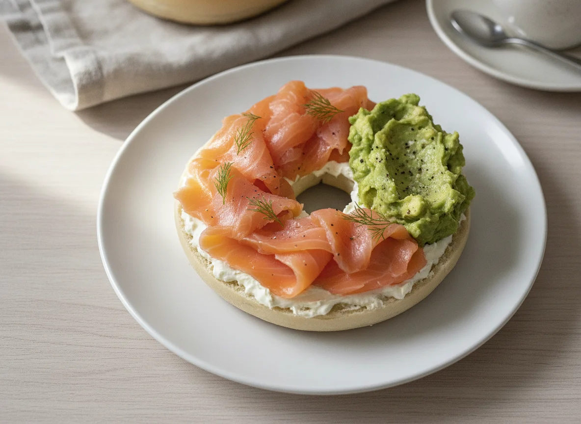 Smoked salmon and avocado bagel photo