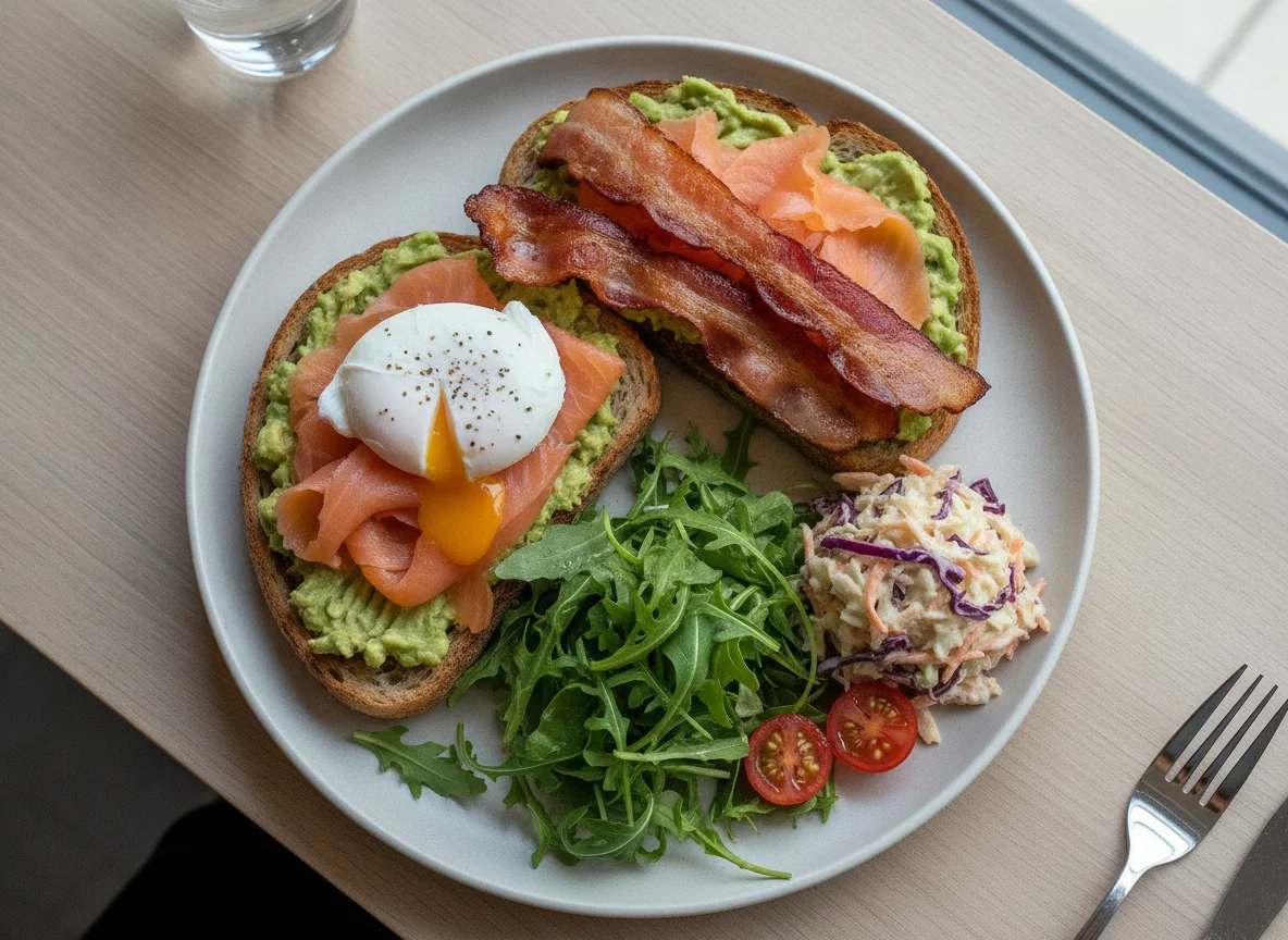 Smoked Salmon and Avocado Toast with Bacon photo