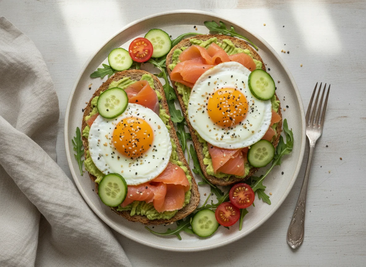 Smoked Salmon and Avocado Toast with Fried Egg photo