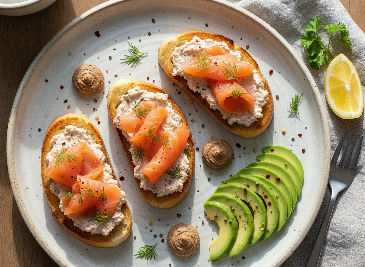 Smoked Salmon and Avocado Toasts with Pâté photo