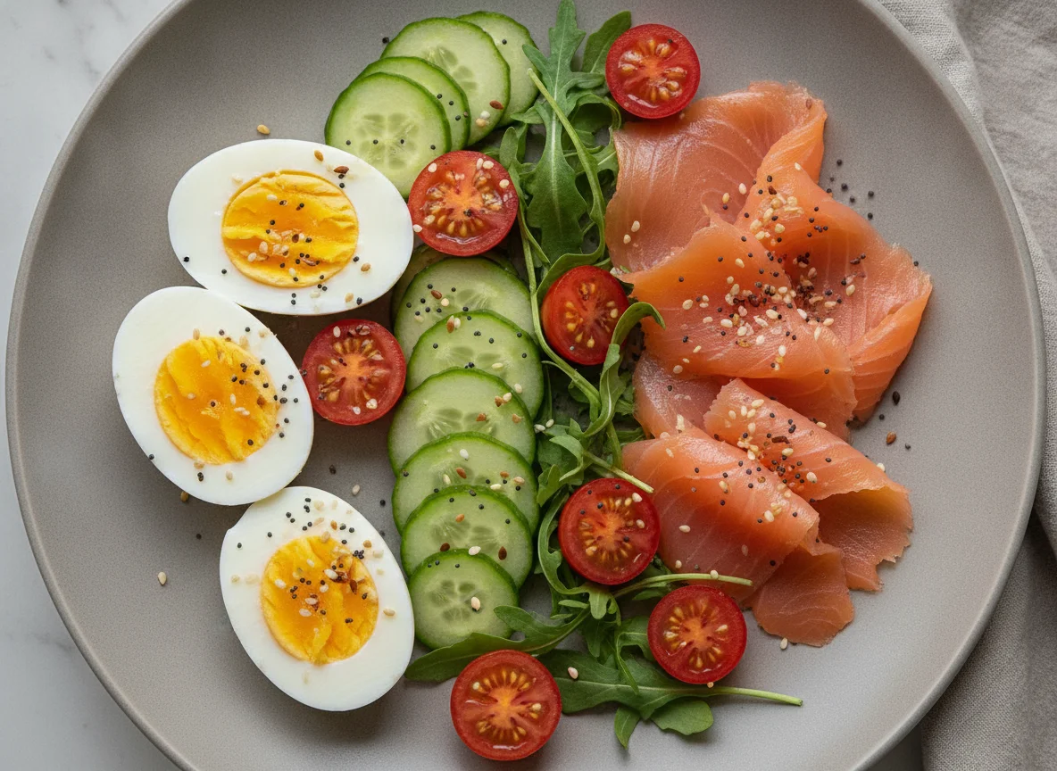 Smoked Salmon and Boiled Egg Breakfast Plate photo