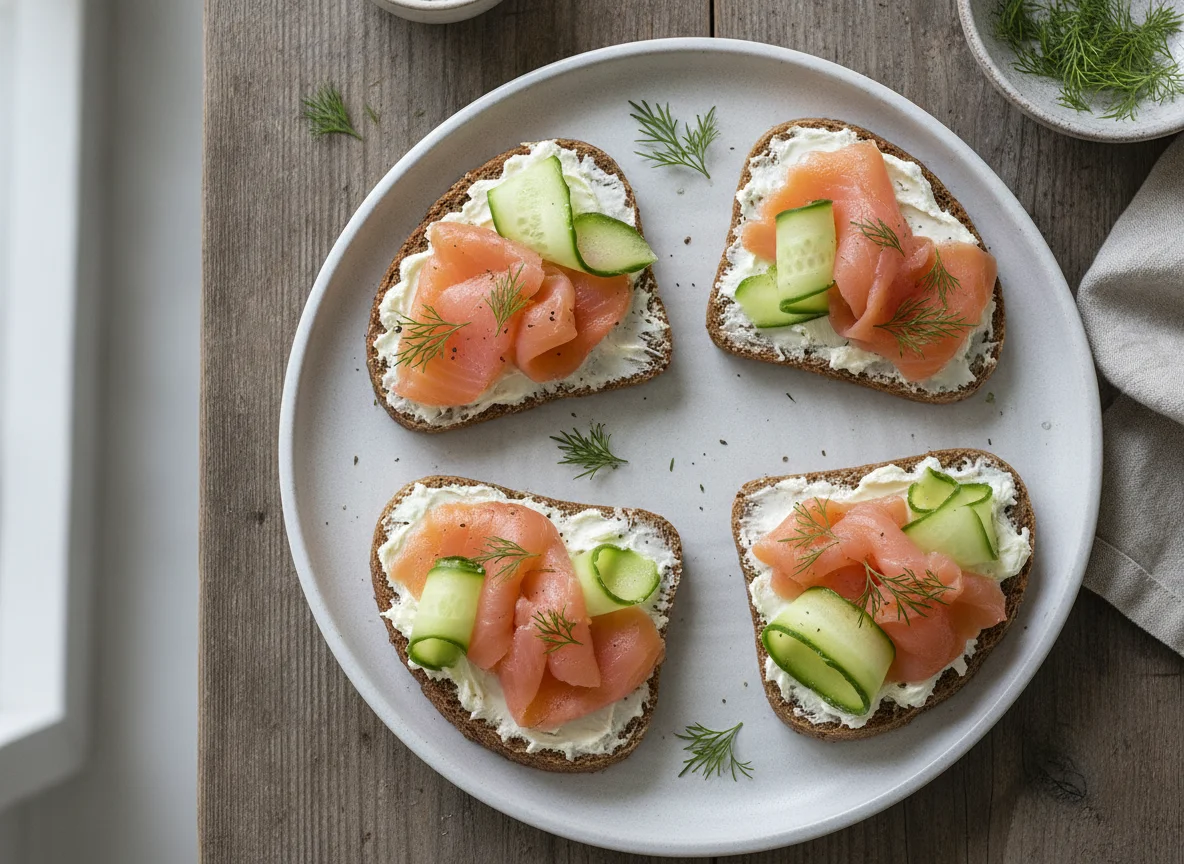 Smoked Salmon and Cream Cheese on Rye Bread photo