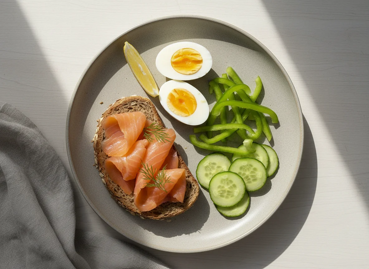 Smoked Salmon and Egg Plate with Vegetables photo