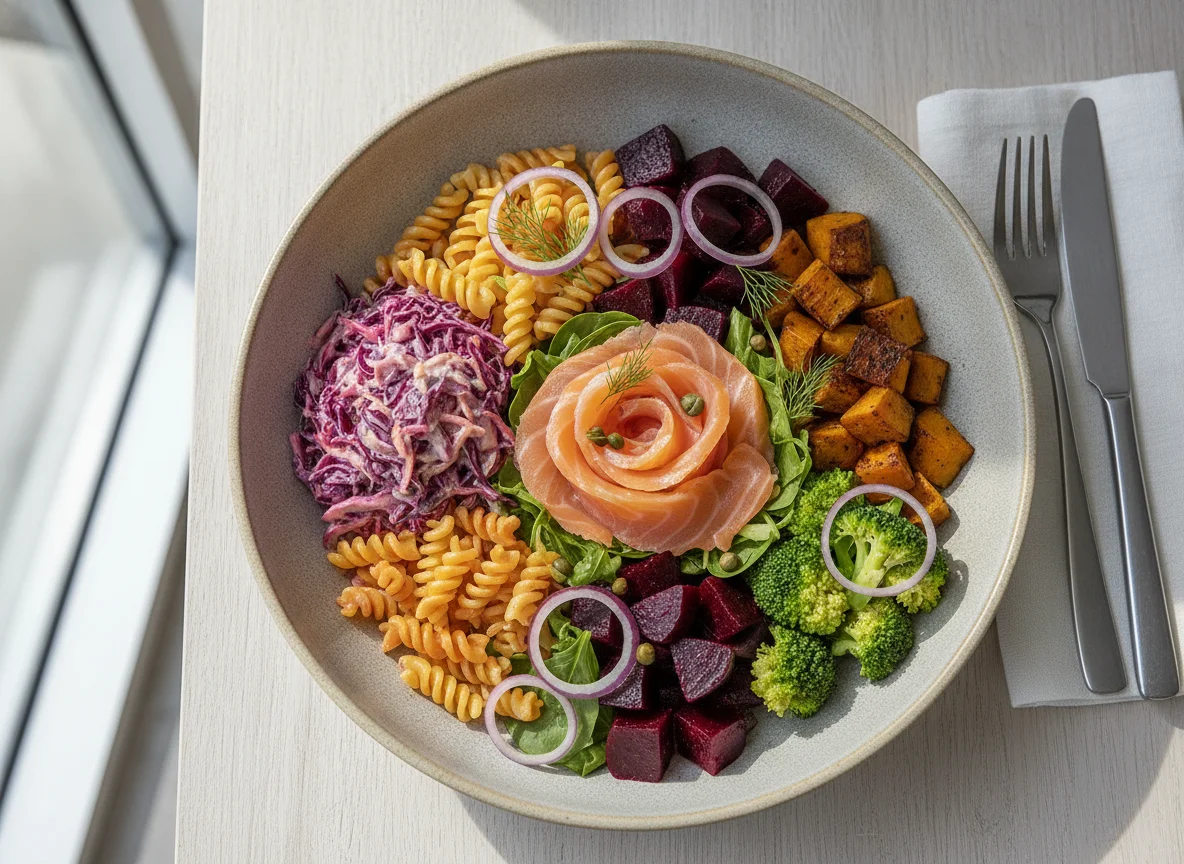Smoked salmon and mixed salad bowl photo