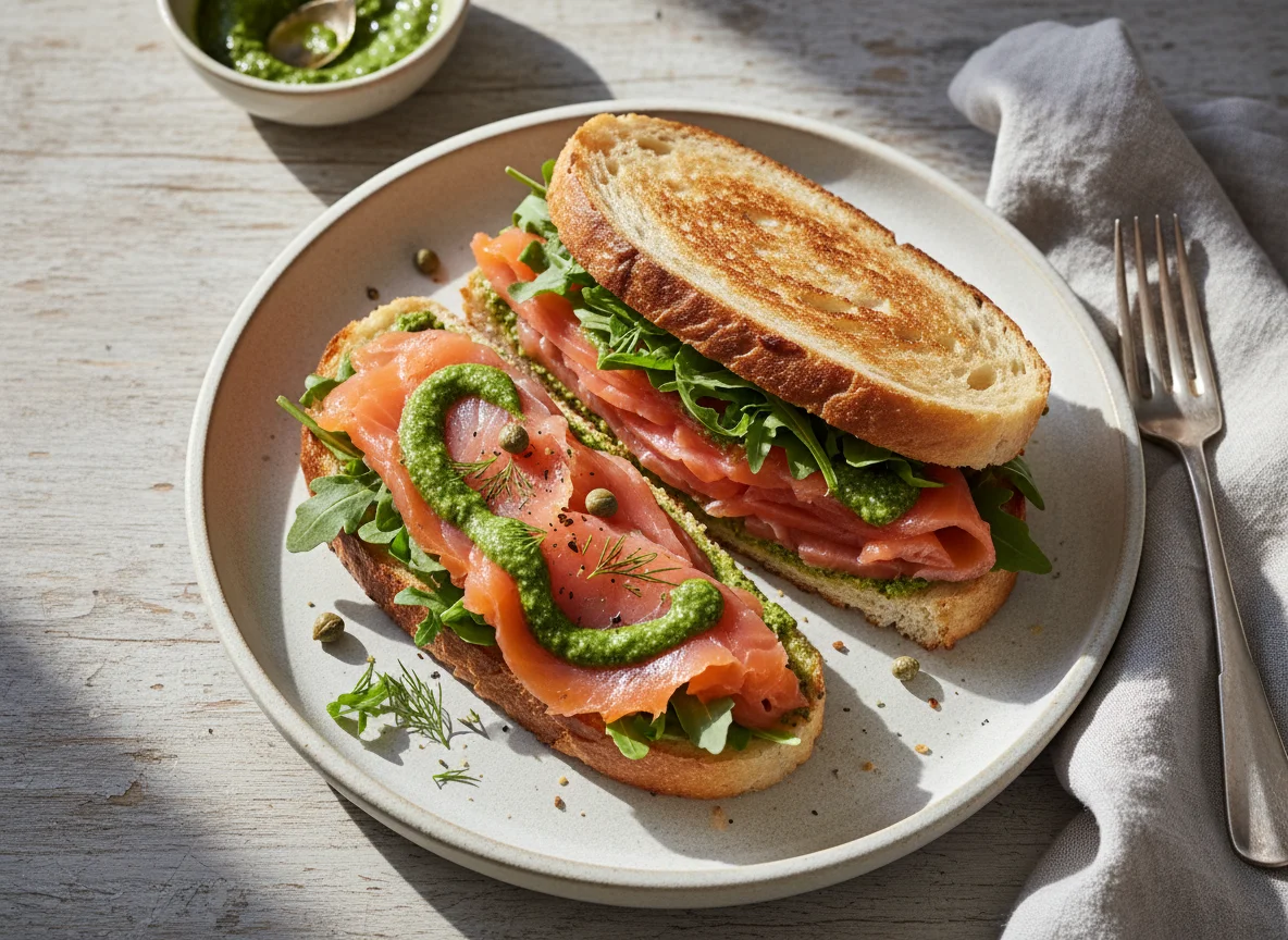 Smoked Salmon and Pesto Sandwich photo