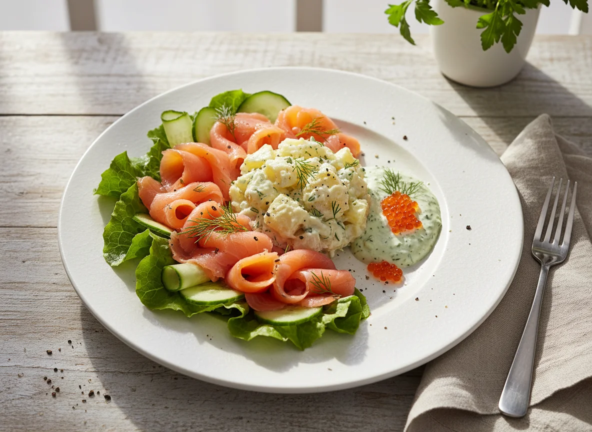 Smoked Salmon and Potato Salad Plate photo