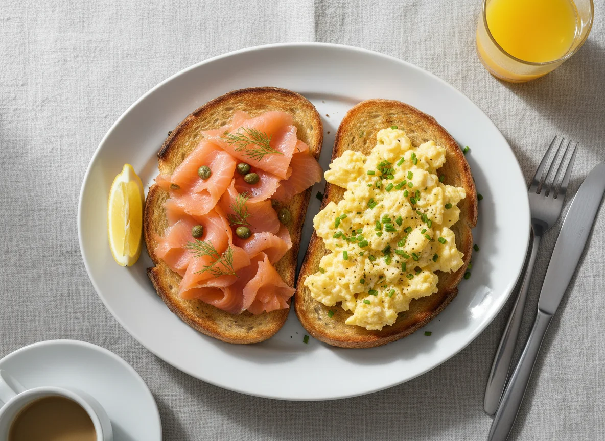 Smoked Salmon and Scrambled Eggs on Toast photo