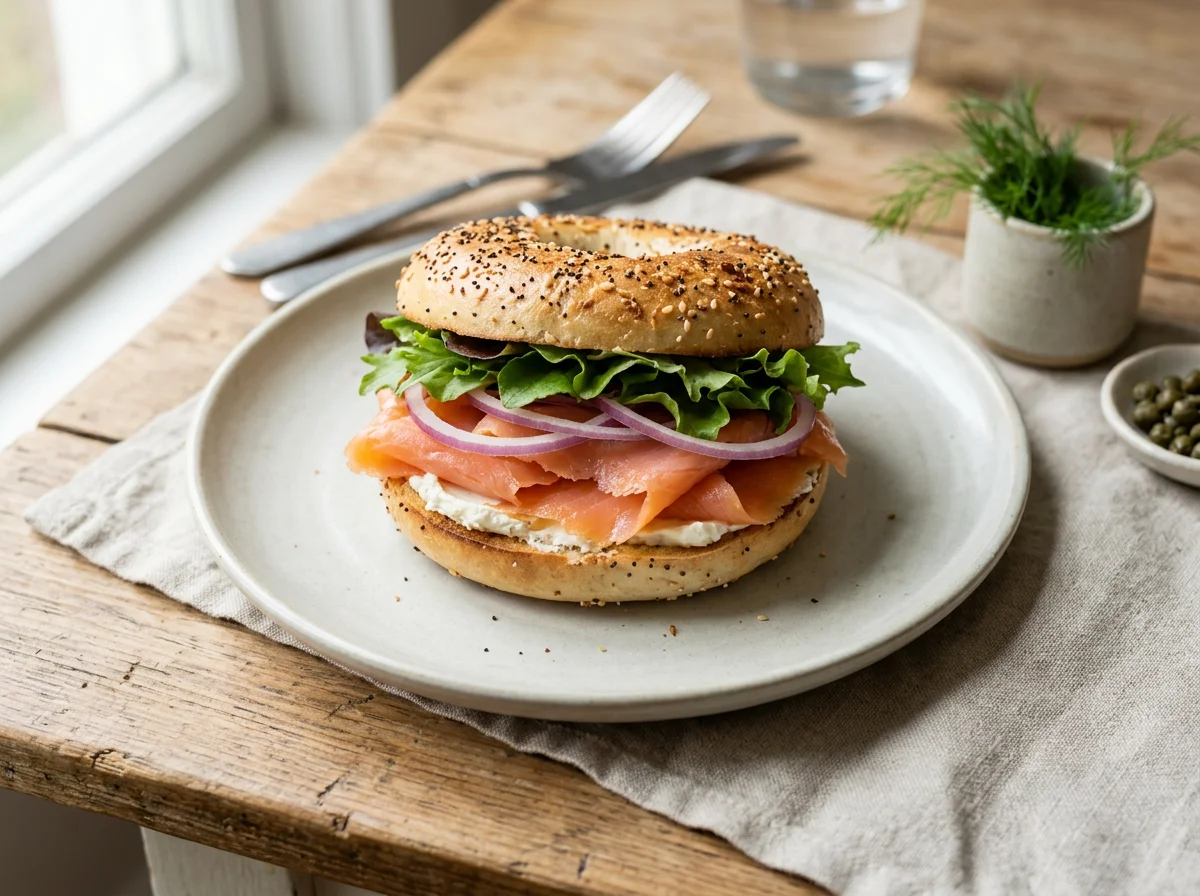 Smoked Salmon Bagel Sandwich photo