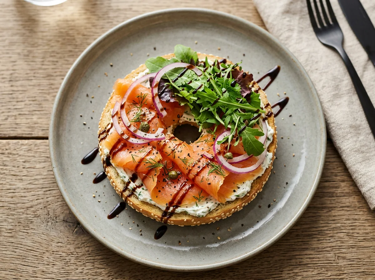 Smoked Salmon Bagel with Greens photo