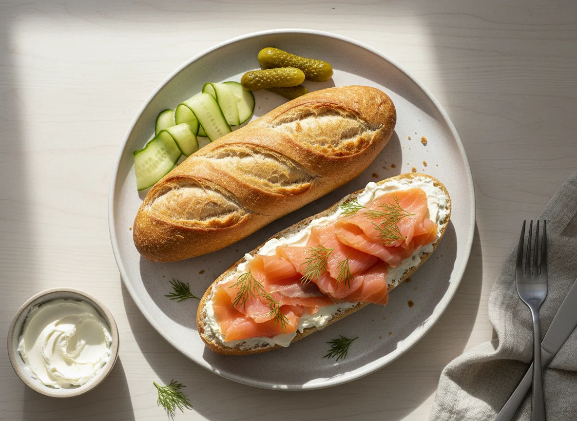 Smoked Salmon Baguette with Sides photo