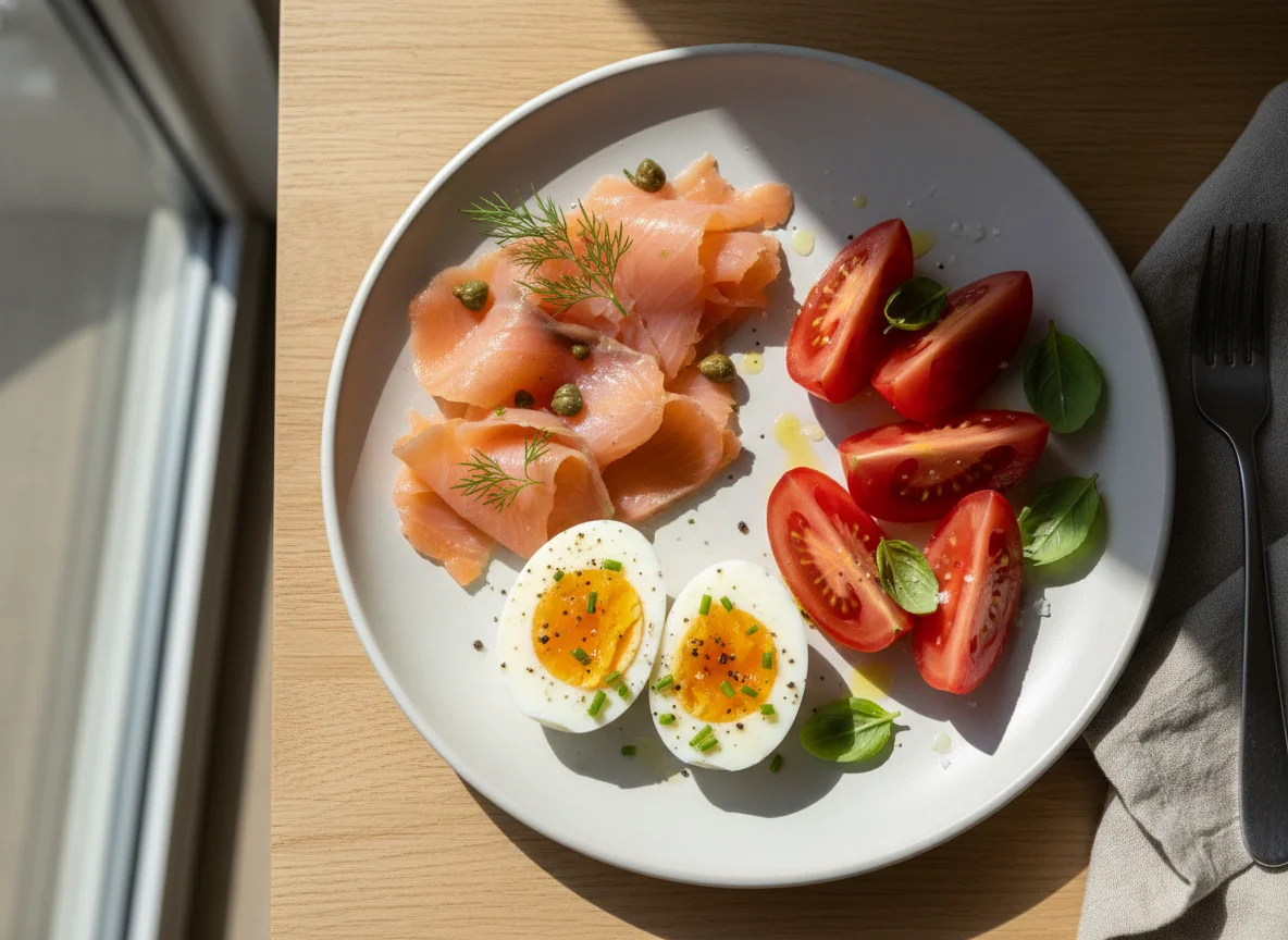 Smoked Salmon, Egg, and Tomato Plate photo