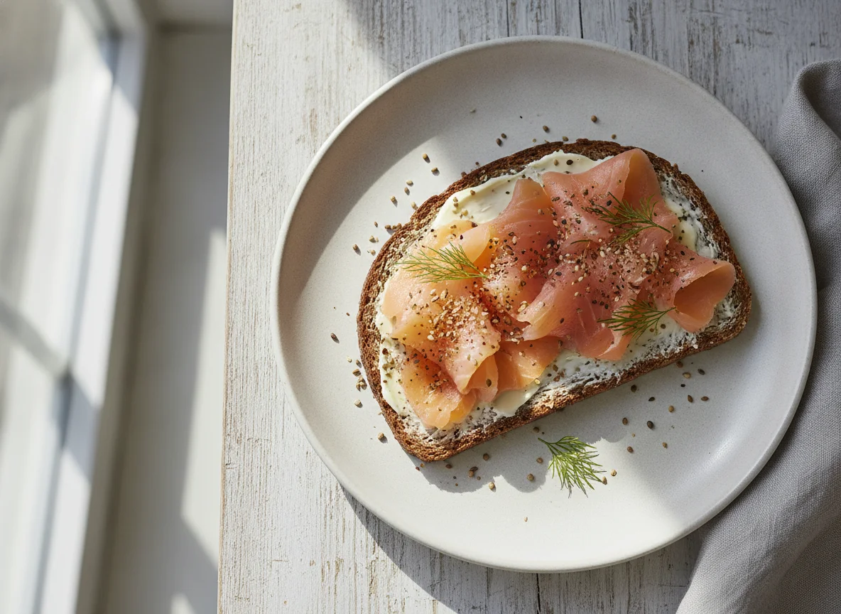 Smoked salmon on rye bread photo