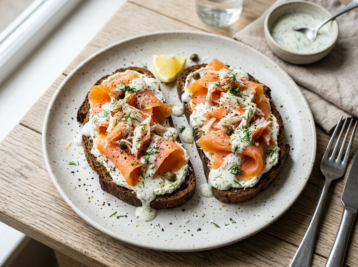 Smoked Salmon Toast with Crab Sticks photo
