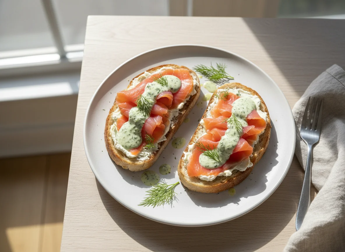Smoked Salmon Toast with Dill Sauce photo