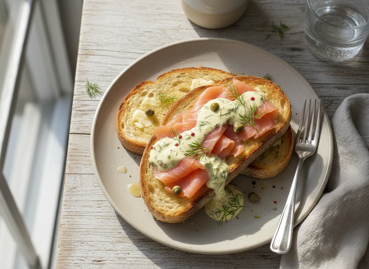 Smoked Salmon Toast with Gravlax Sauce photo