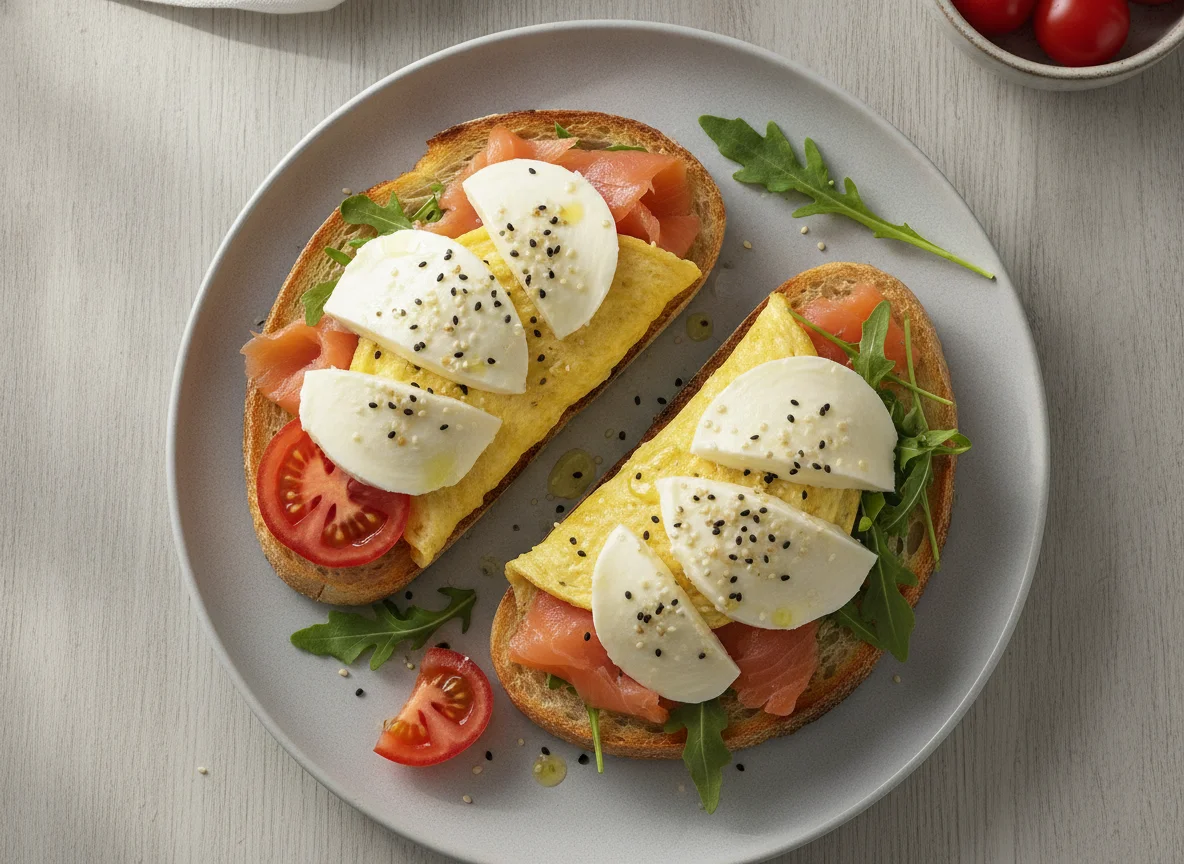 Smoked Salmon Toast with Omelette and Mozzarella photo