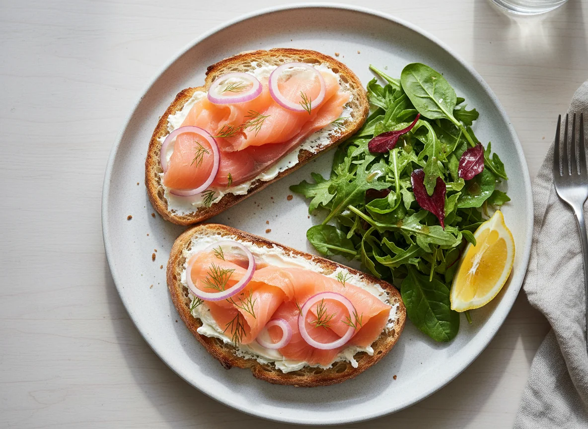 Smoked Salmon Toast with Salad photo