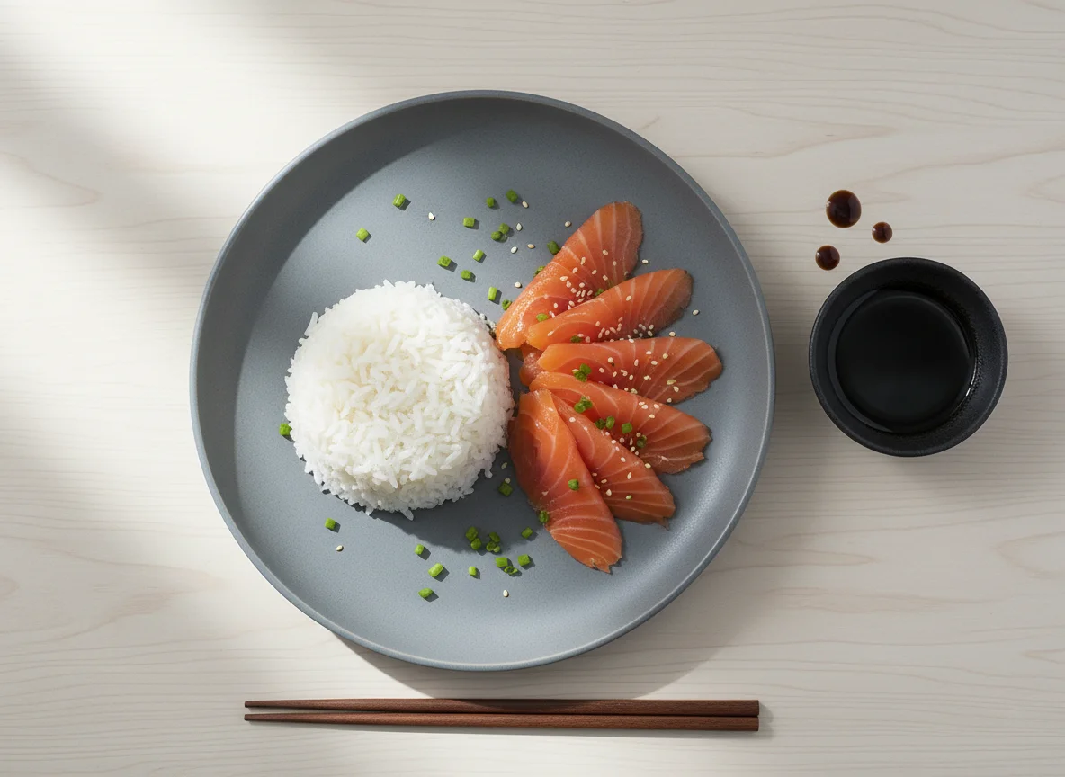 Smoked Salmon with Rice and Soy Sauce photo