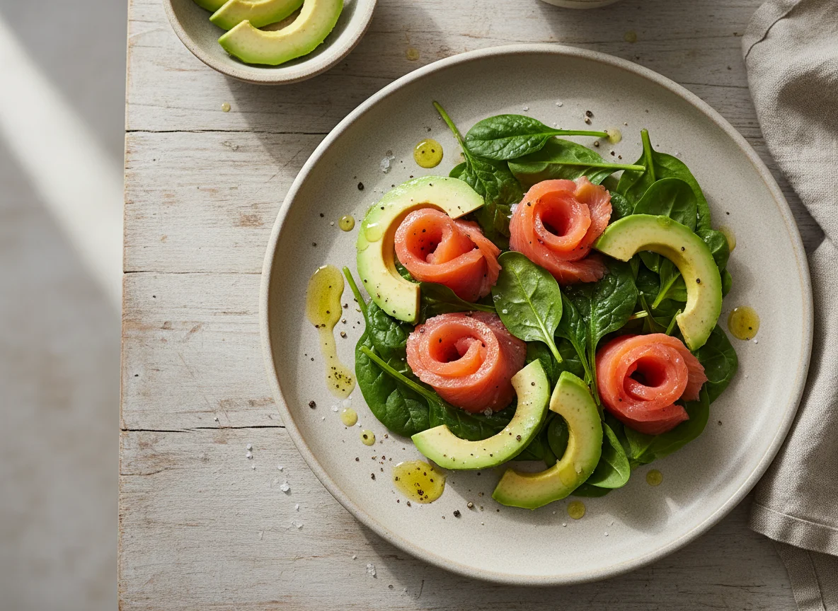 Smoked Salmon with Spinach and Avocado photo
