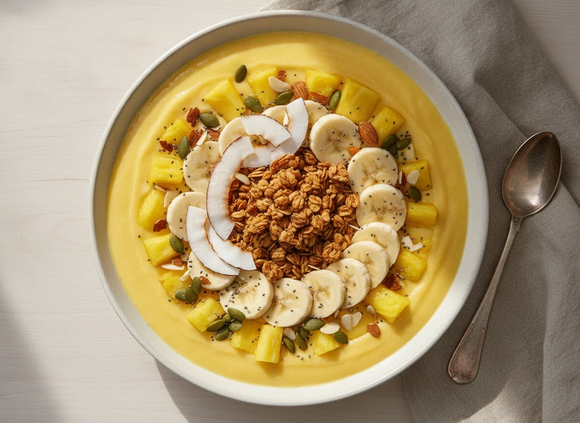 Smoothie Bowl with Tropical Fruits and Seeds photo
