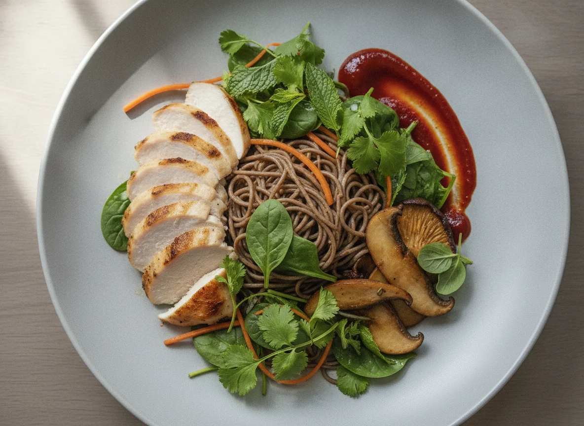 Soba Noodle Salad with Grilled Chicken and Vegetables photo